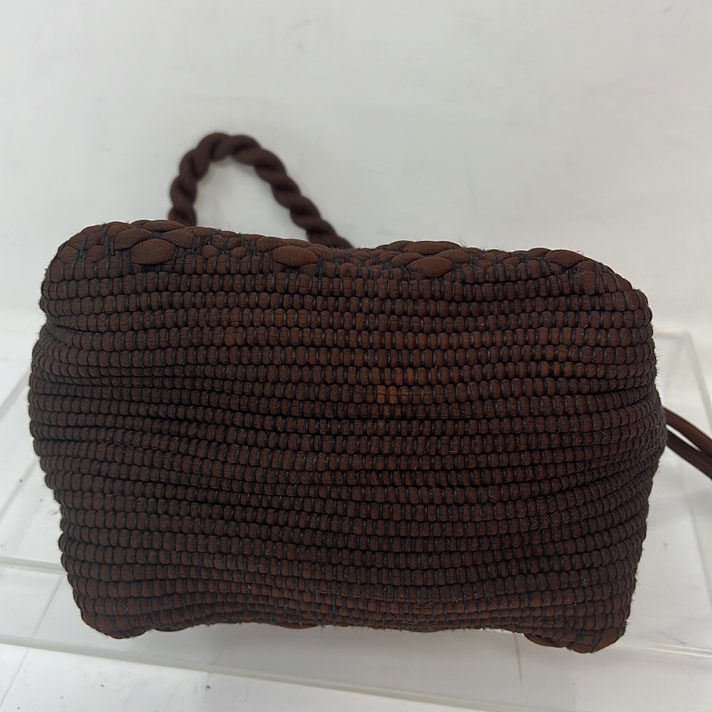Silk Nylon Tight Knit Semi Structured Zip Around Small Handbag - Picture 4 of 10